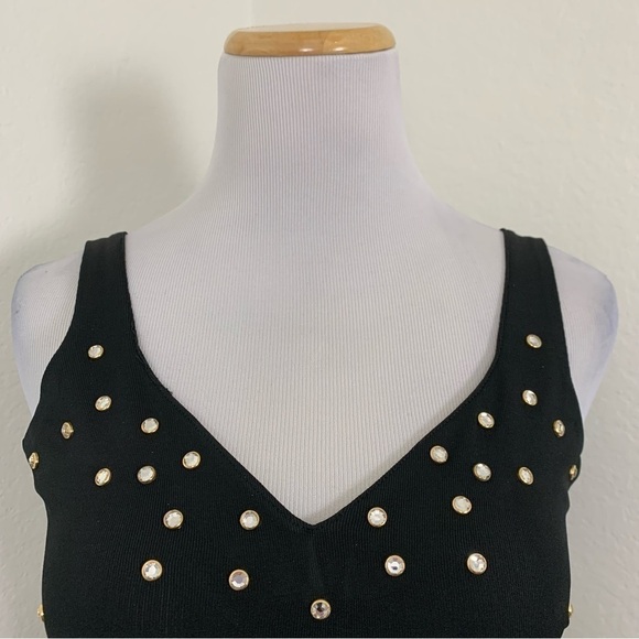 Vintage Moda International 90s Y2K Studded jeweled crystal Bodycon Mini Dress XS - Picture 9 of 16
